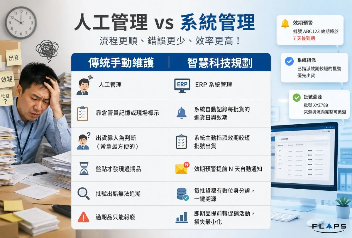 有無 ERP 效期管理的庫存處理對比